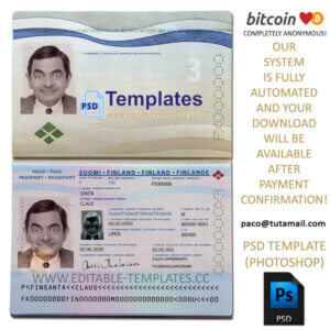 suomi,finland,finish-passport template,editable in photoshop.psd fake template,pay by bitcoin,paypal or card