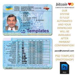 ukraine driver licence template, editable in  photoshop. psd fake template, pay by bitcoin, paypal or card