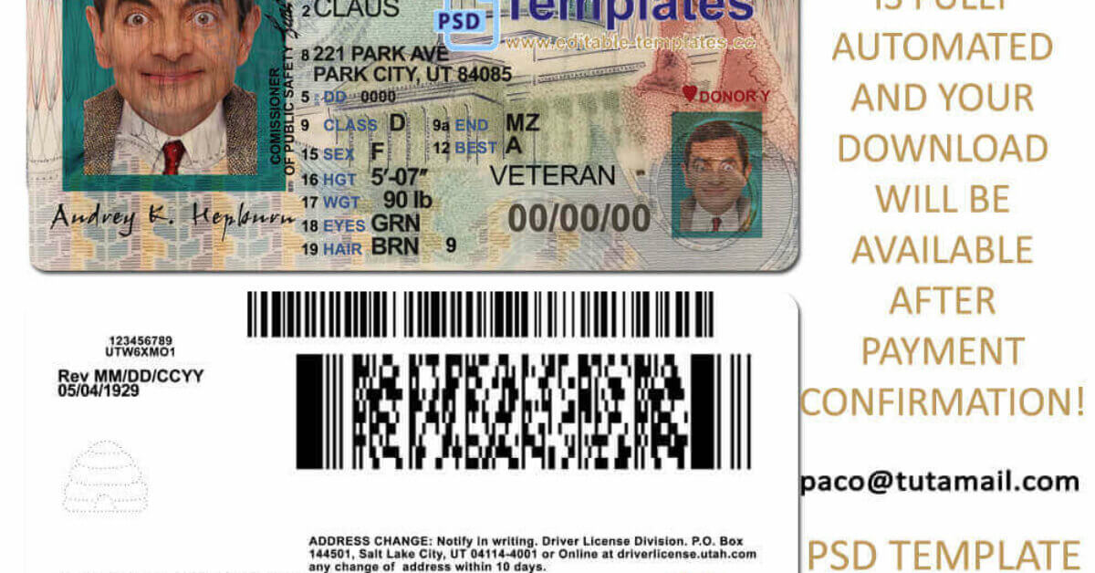 Utah Driving Licence Template EditableTemplates