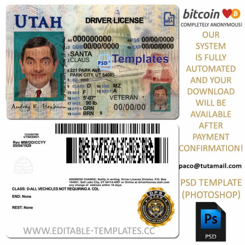 Utah Driving Licence Template EditableTemplates