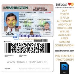 washington driver license template, editable in photoshop. psd fake template, pay by bitcoin, paypal or card