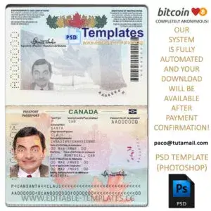 canada passport template,editable in photoshop.psd fake template,pay by bitcoin,paypal or card