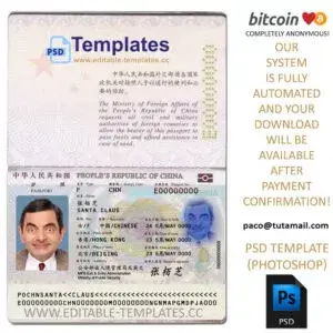 china passport template,editable in photoshop.psd fake template,pay by bitcoin,paypal or card