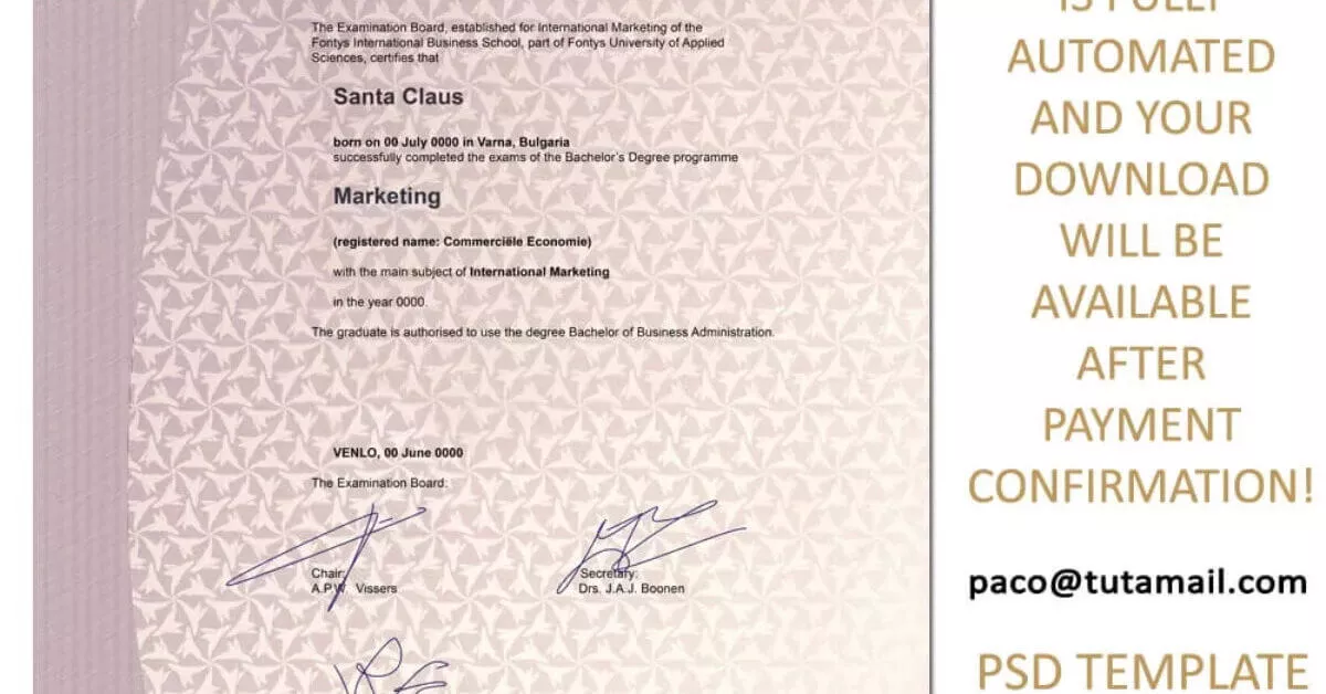 Fontys diploma template editable templates