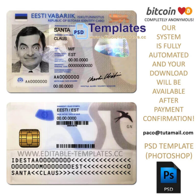 estonia id template,editable in photoshop.psd fake template,pay by bitcoin,paypal or card