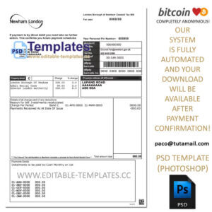 council tax template, editable in  photoshop. psd fake template, pay by bitcoin, paypal or card