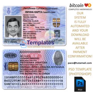 serbia id template, editable in  photoshop. psd fake template, pay by bitcoin, paypal or card