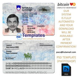 slovenia id template, editable in  photoshop. psd fake template, pay by bitcoin, paypal or card