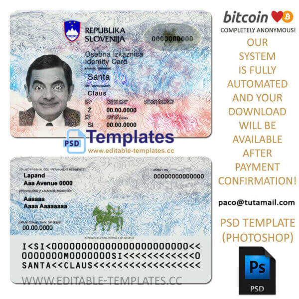 slovenia slovenian slovenija id driving licence dl id passport template slovenia id template, editable in photoshop. psd fake template, pay by bitcoin, paypal or card