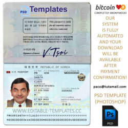 south korea driver licence template, editable in  photoshop. psd fake template, pay by bitcoin, paypal or card