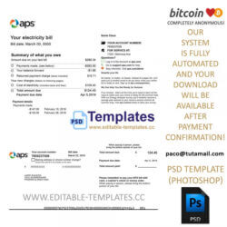 aps electricity bill template,editable in photoshop.psd fake template,pay by bitcoin,paypal or card