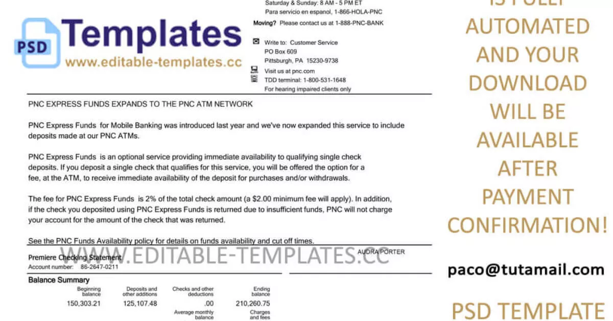 PNC Bank Statement Template | Editable-Templates
