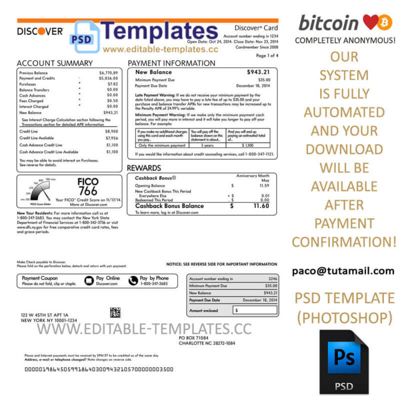 discover statement template,editable in photoshop.psd fake template,pay by bitcoin,paypal or card