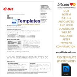 german e on bill template, buy with bitcoin, photoshop file, psd