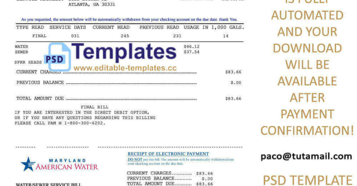 Maryland Water bill Template EditableTemplates