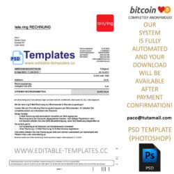 sweden tele ring bill template, editable in  photoshop. psd fake template, pay by bitcoin, paypal or card