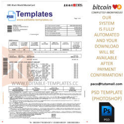 dbs, black world mastercard statement template, editable in  photoshop. psd fake template, pay by bitcoin, paypal or card