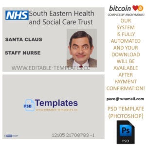 nhs card template, editable in  photoshop. psd fake template, pay by bitcoin, paypal or card