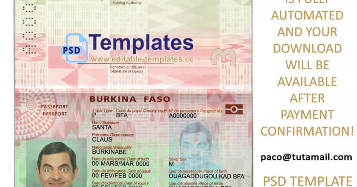 Burkina Faso Passport Template Editable Templates 9748