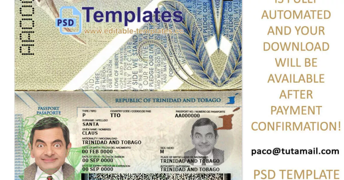 Trinidad And Tobago Passport Template Editable Templates 9151