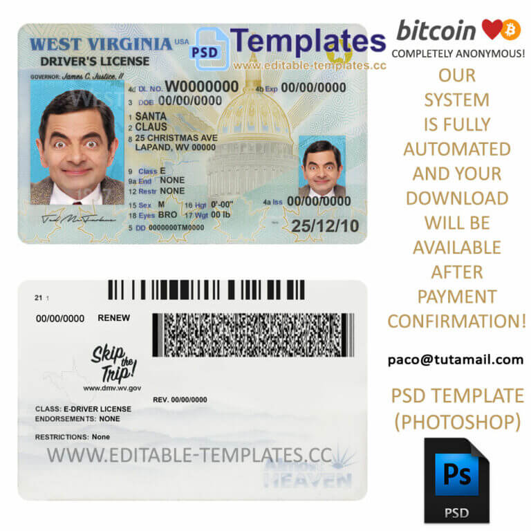 Driving License Template, Photoshop File, Instant Delivery